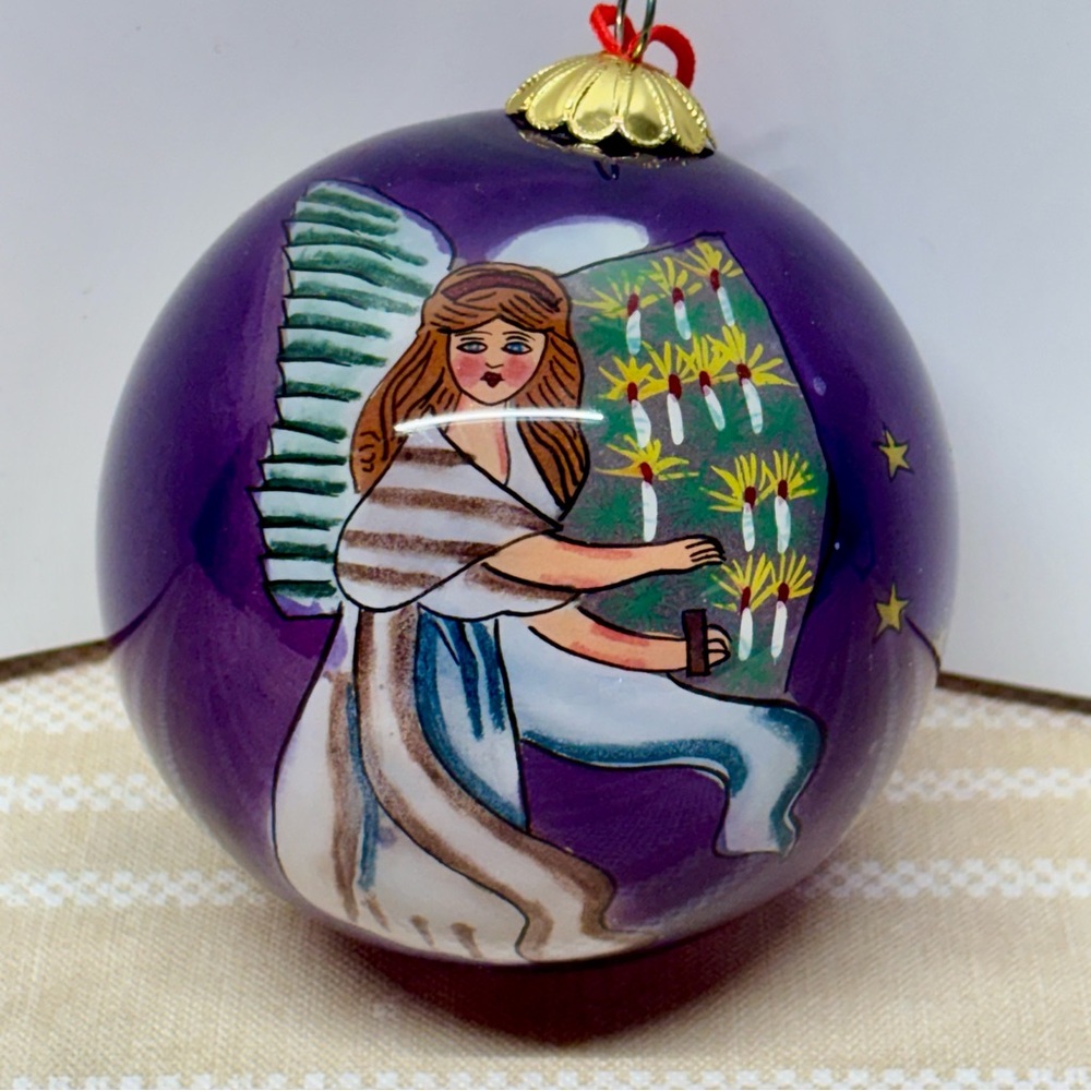 Advent Angel Reverse Hand painted Glass Ball 3" with box